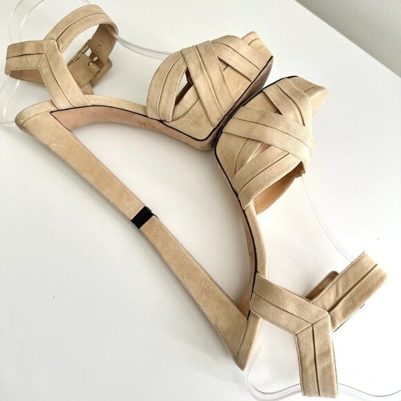 GUCCI Nude Suede Ankle Strap Chunky Heel Platform Sandals Size 38 (US 8) - Picture 8 of 14